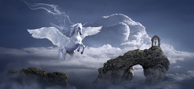 Epic picture with PEgasus and some rocky stuff in the sky.